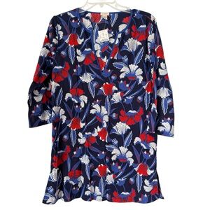 𝅺J. Crew Factory Floral Tissue Tunic Swim Cover Up Medium NWT Blue Red